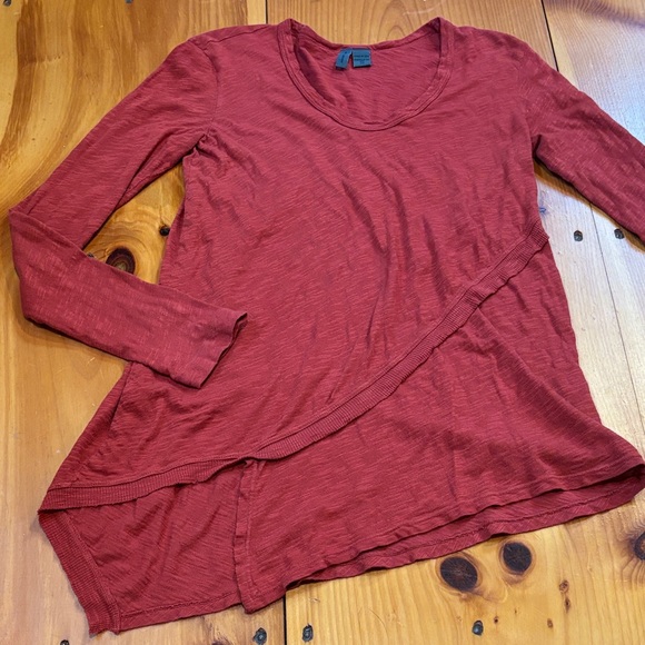 LEFT OF CENTER XS Rust Lagenlook Asymmetrical Cotton Knit Top Shirt Long Sleeve - Picture 1 of 6